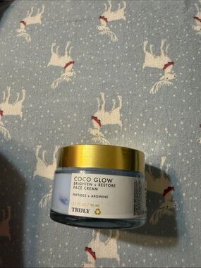 TRULY Coco Glow Face Cream — Light Blue Jar with Gold Cap